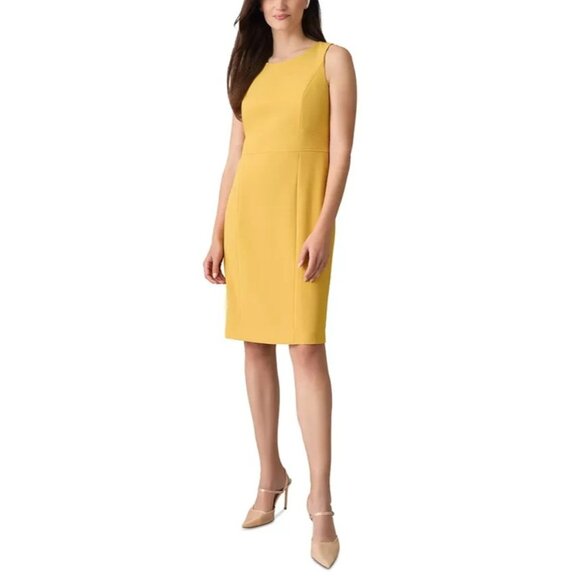 Kasper Women's Crewneck Sleeveless Sheath Dress Yellow Size 8P Petite MSRP $89 - Picture 1 of 1